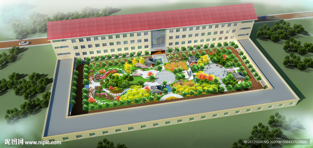 养老院建筑院子规划设计效果图
