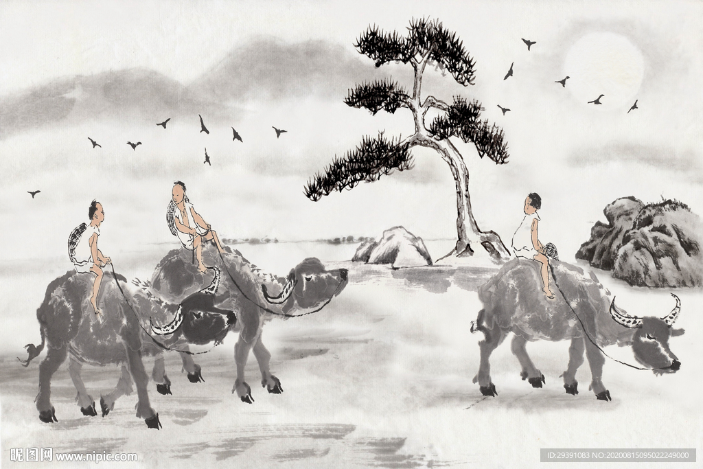牧童水牛图片