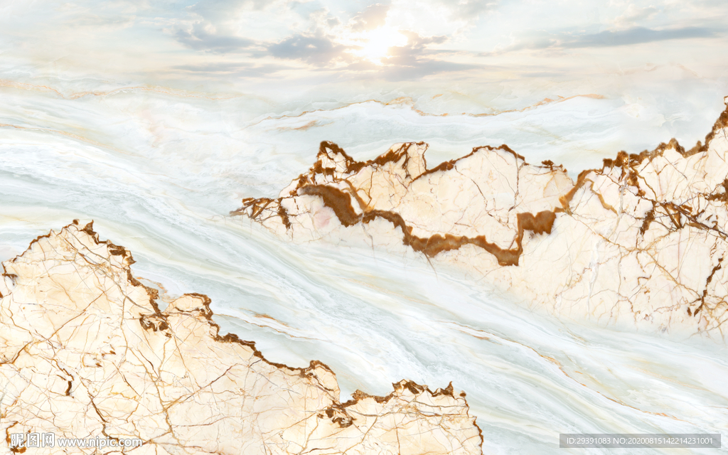 新中式大理石纹理山水画电视背景