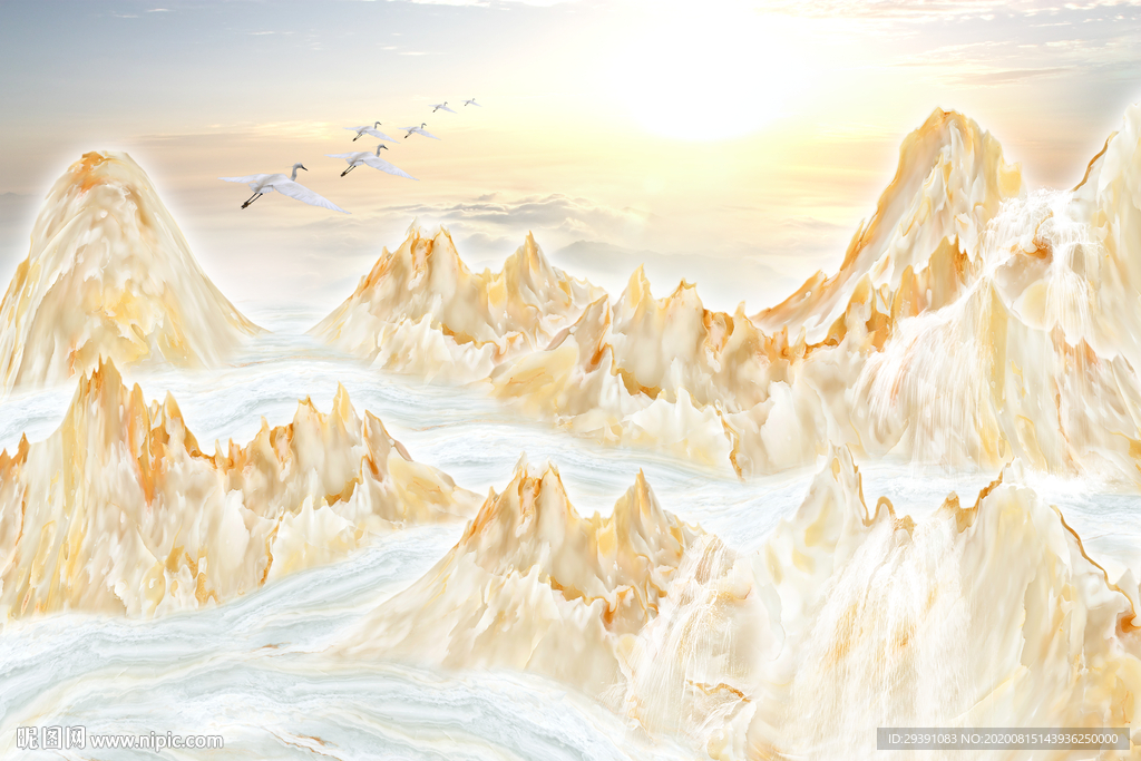 新中式大理石山水石纹石材电视背