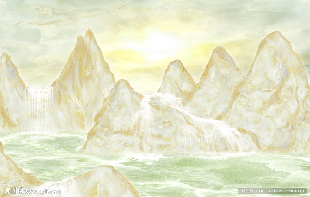 新中式大理石纹理山水画电视背景