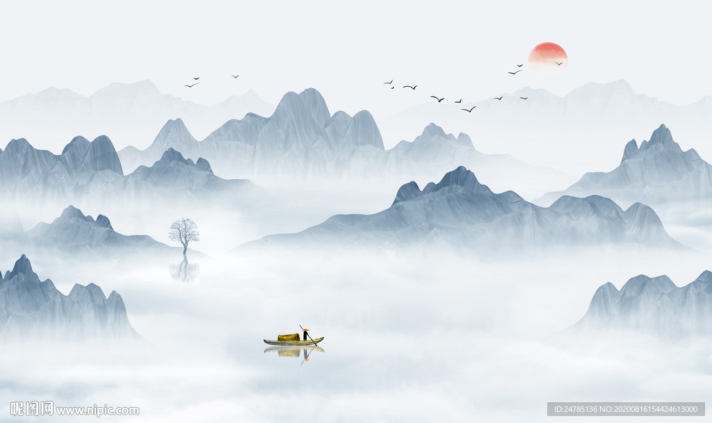 中式水墨山水画