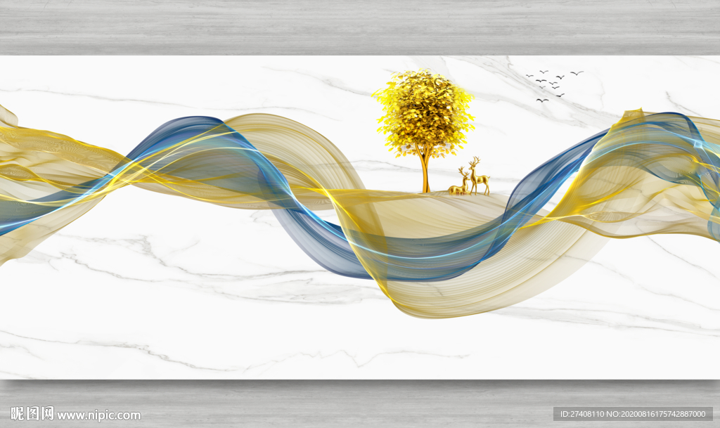 抽象麋鹿大理石纹背景墙