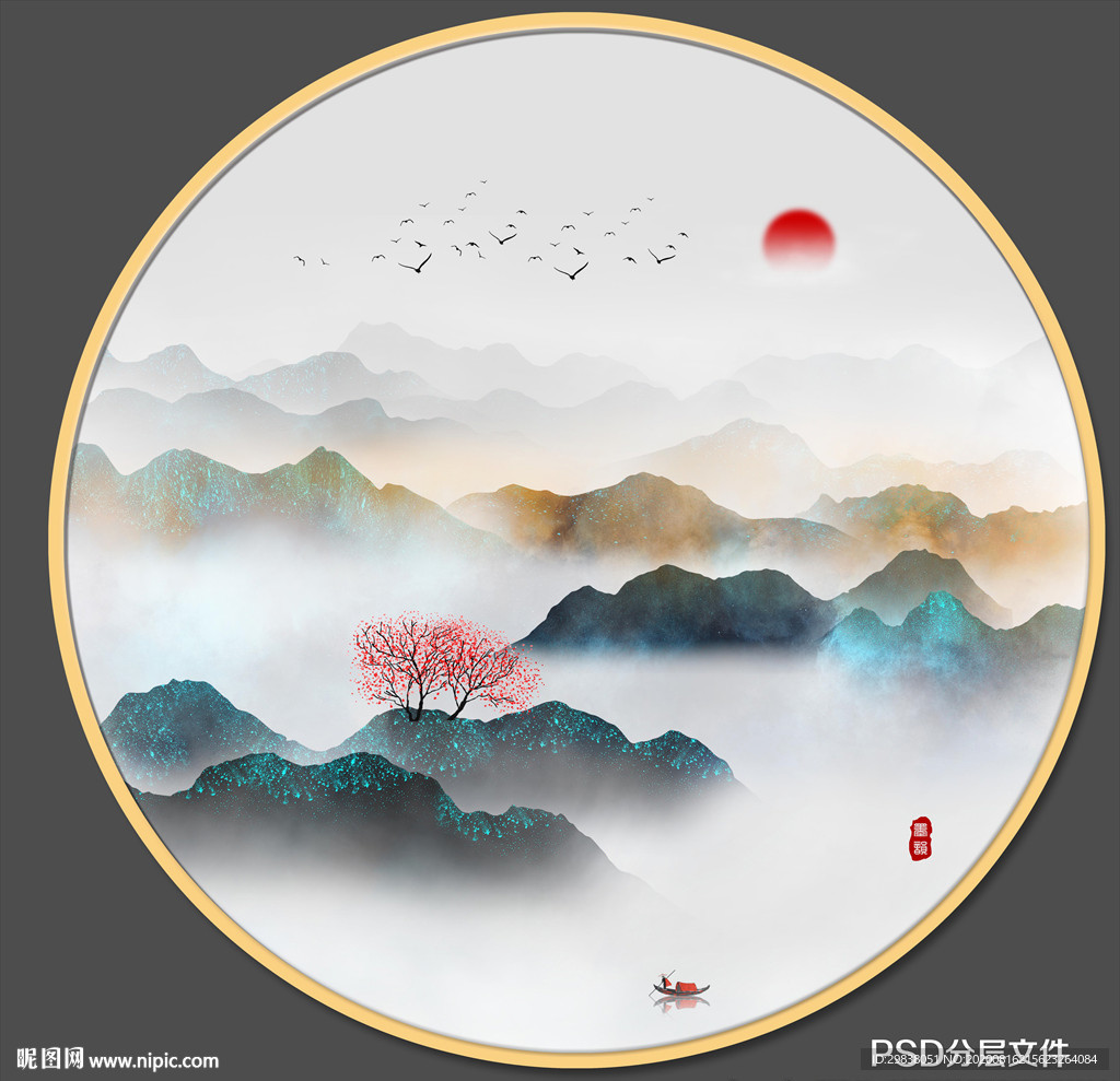 圆形水墨画