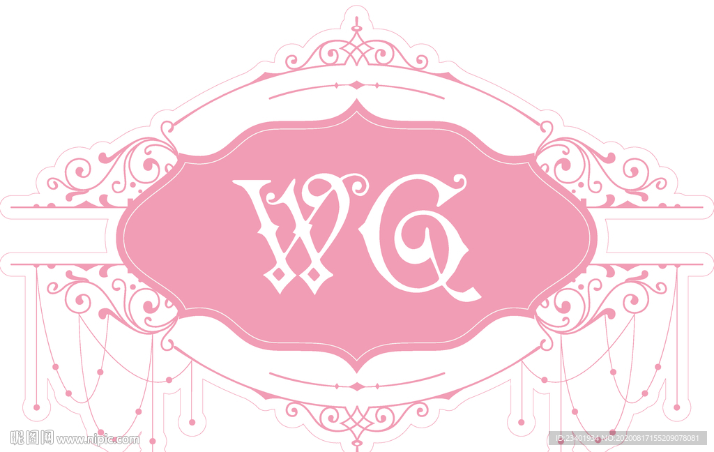 婚礼水牌吊牌字母WG欧花纹边框