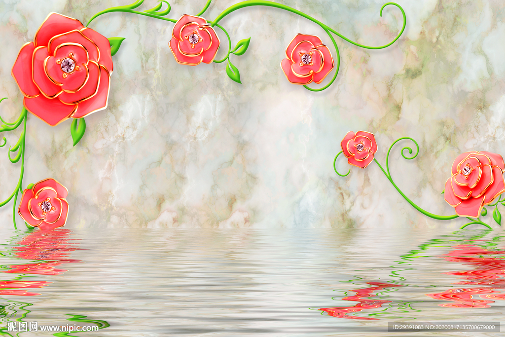 时尚手绘浮雕玫瑰大理石纹图片
