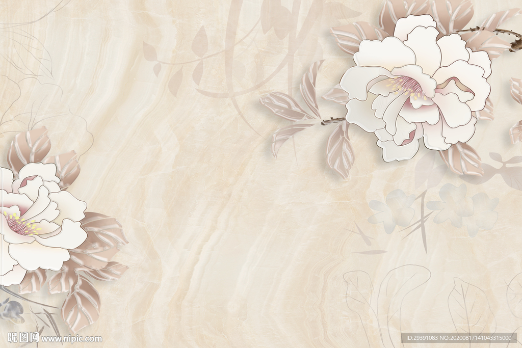 大理石牡丹背景墙