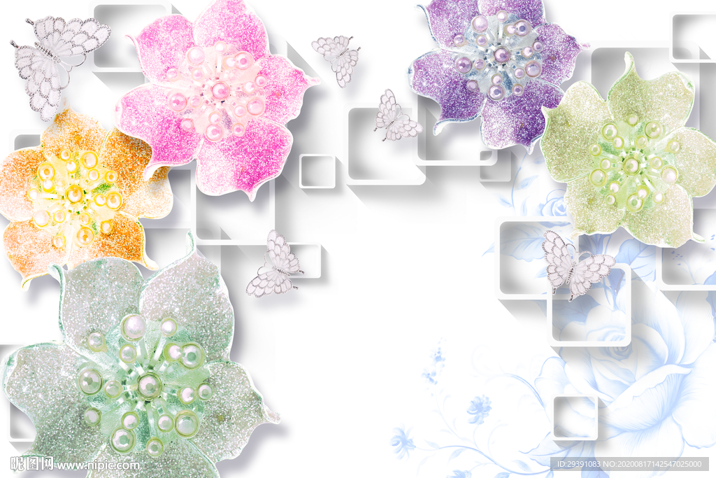 3D珠宝花卉背景图片