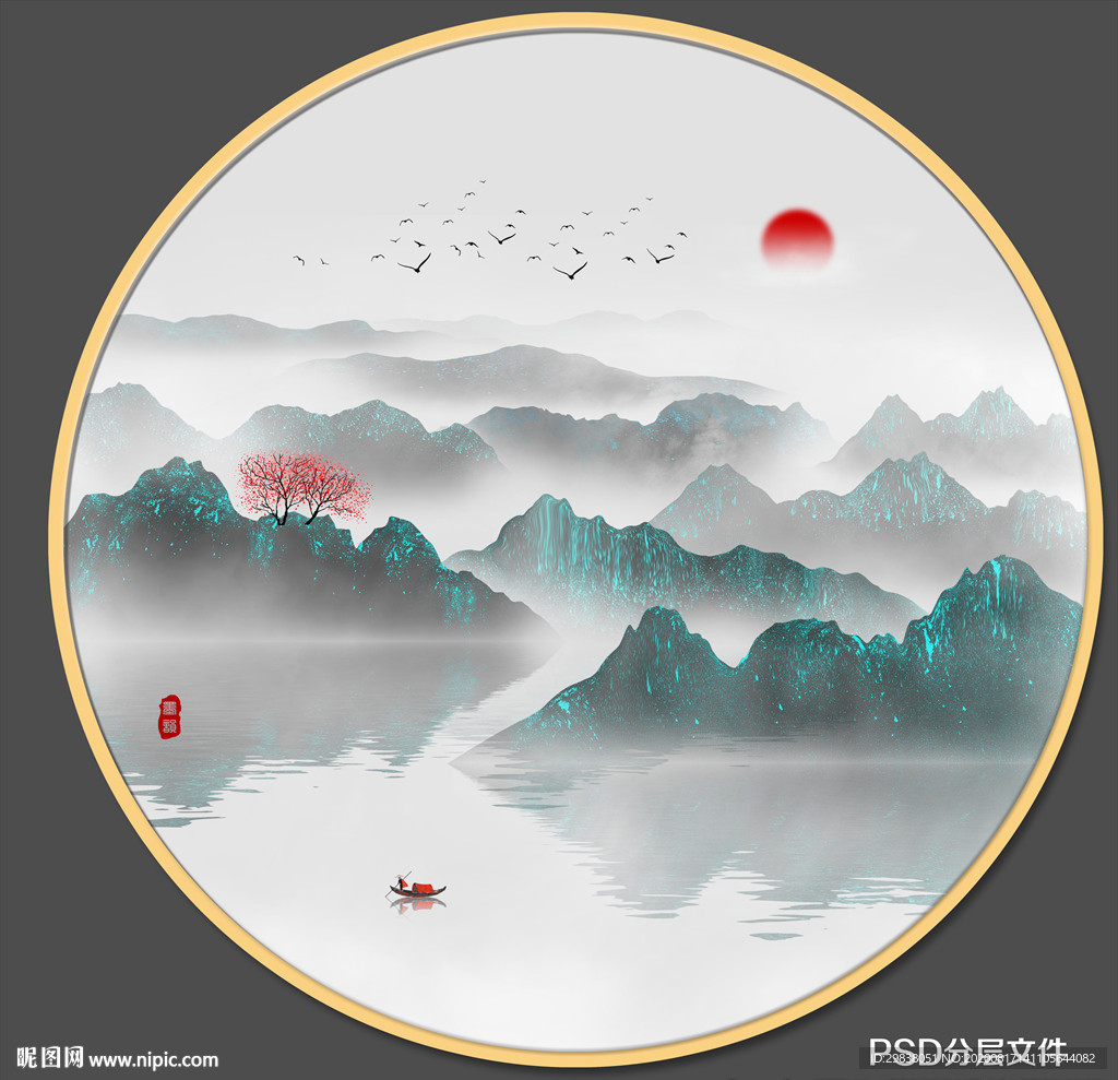 新中式圆形山水
