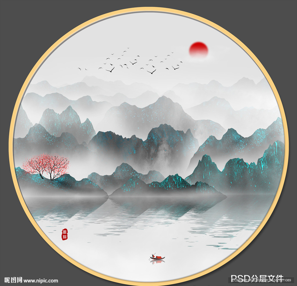 新中式圆形山水