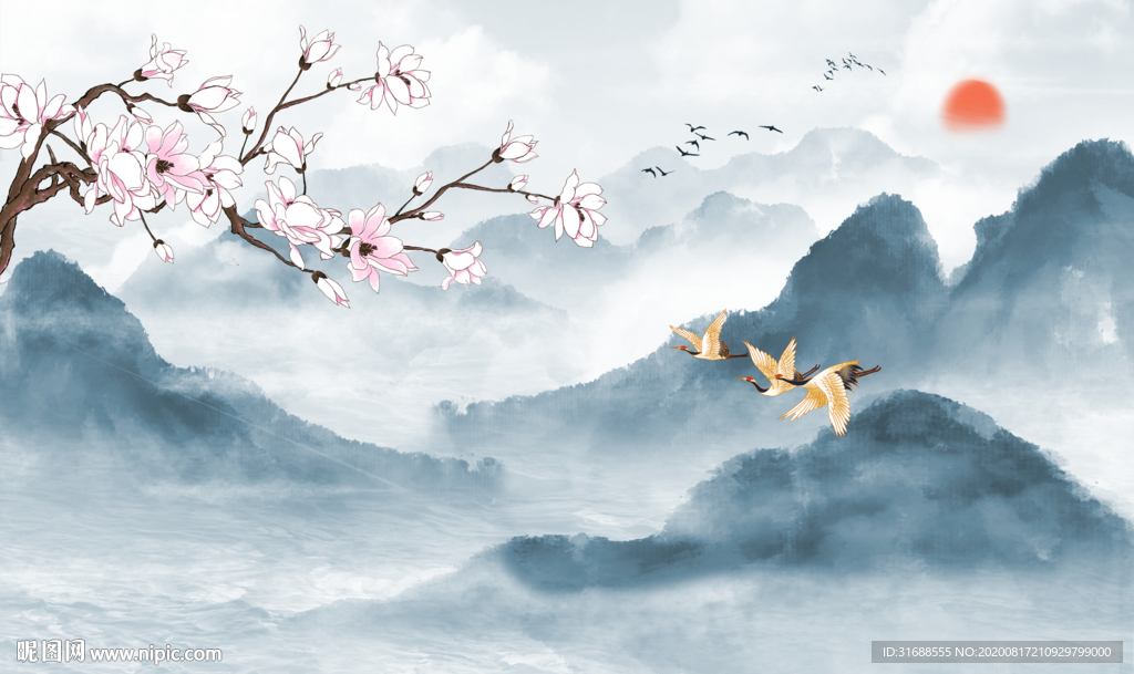 水墨山水背景墙
