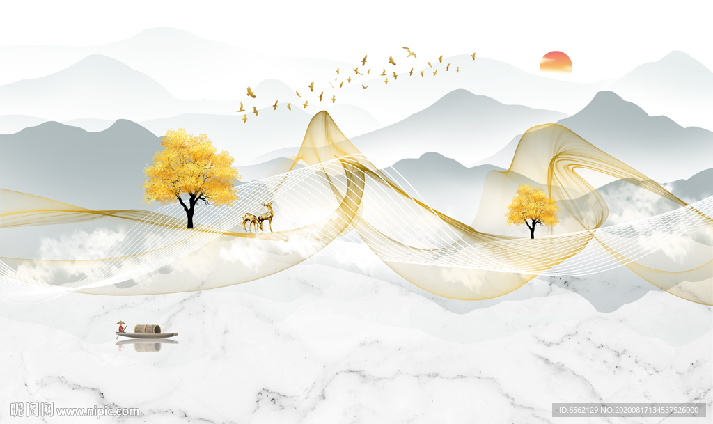 抽象线条山水背景墙