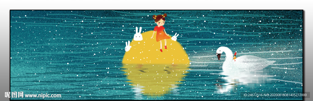 月亮女孩床头画