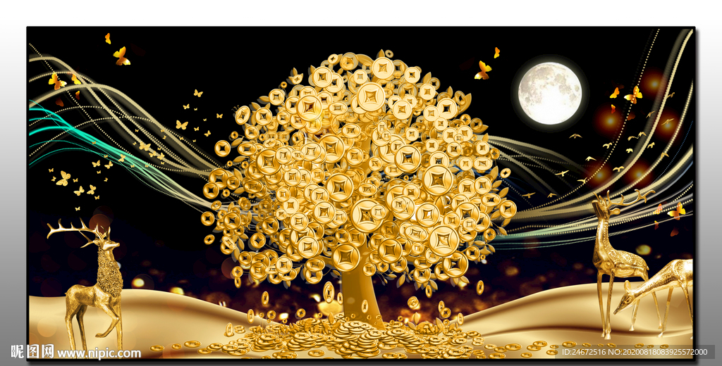 现代轻奢麋鹿装饰画