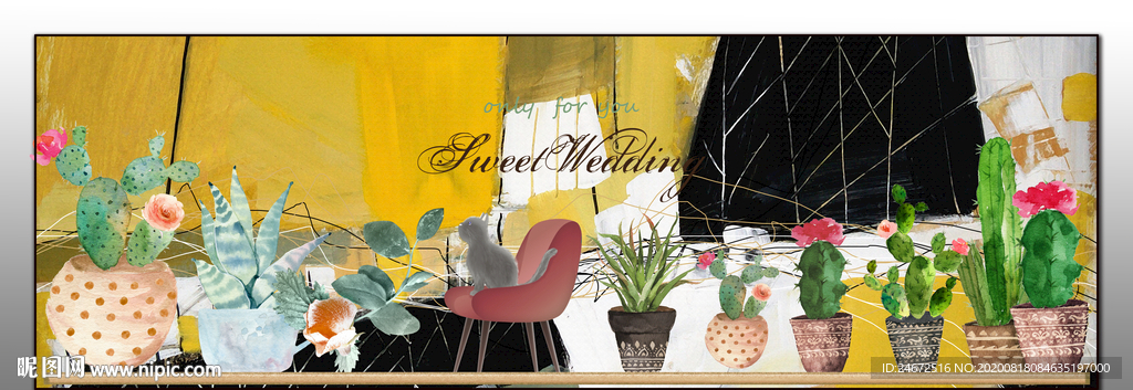 北欧绿植床头画