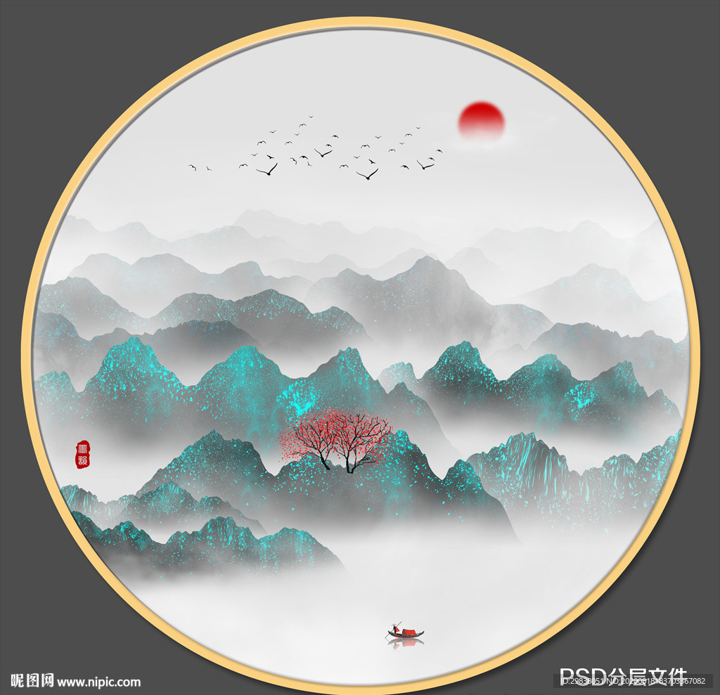 圆形山水装饰画