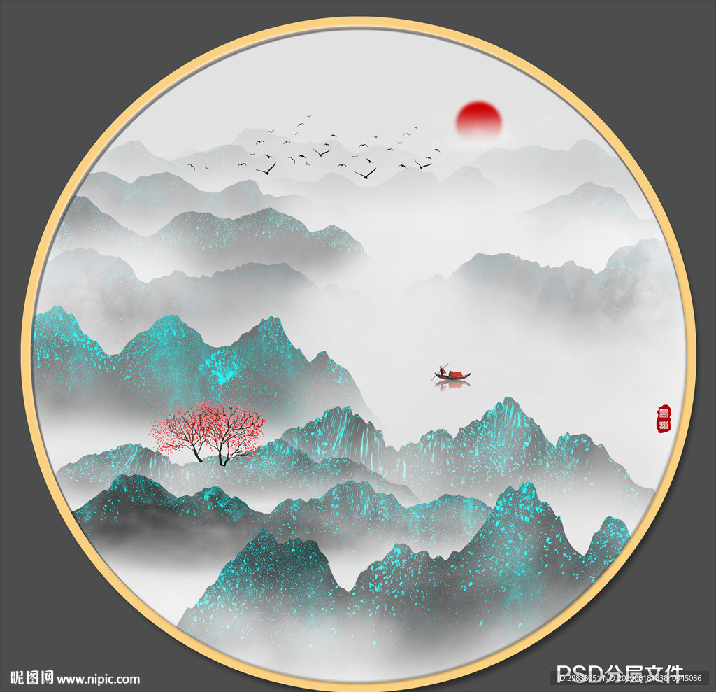 圆形山水装饰画