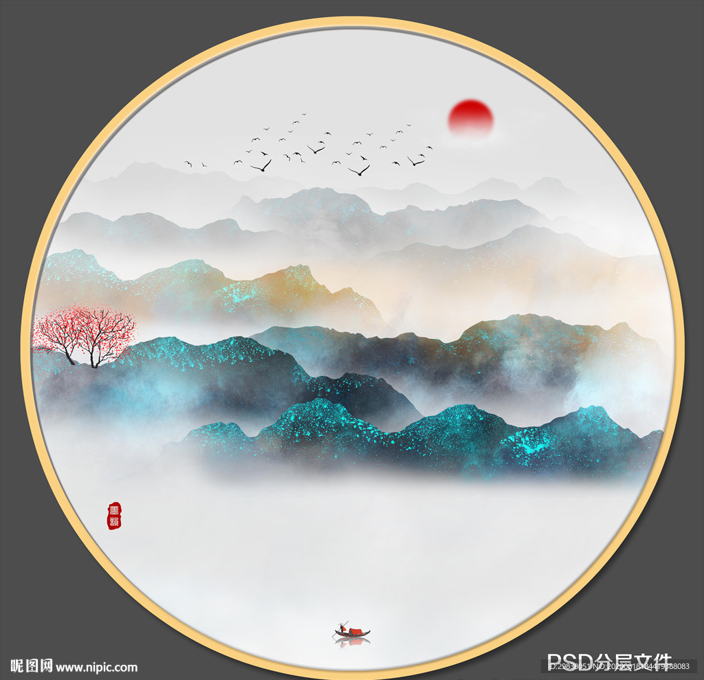 圆形山水装饰画