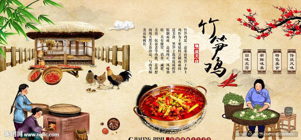 竹笋鸡 竹笋鸡背景墙