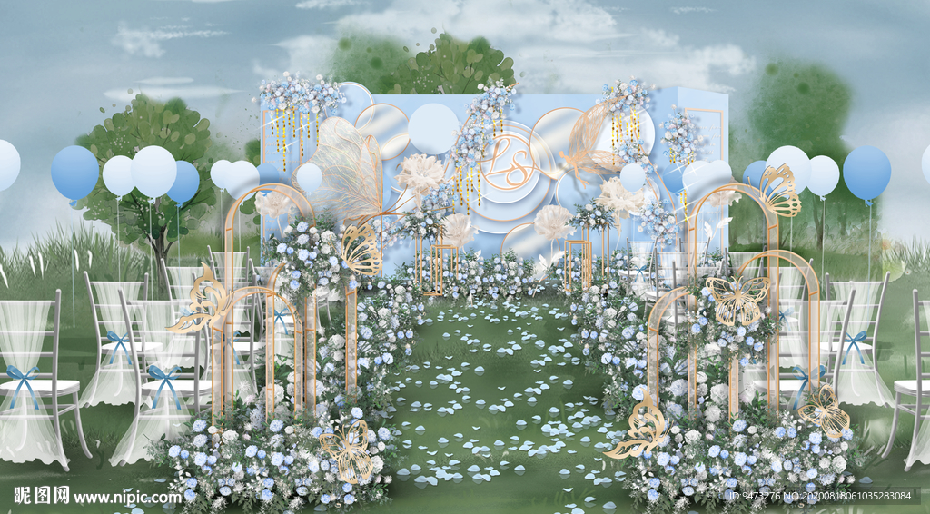 蓝色户外婚礼仪式区