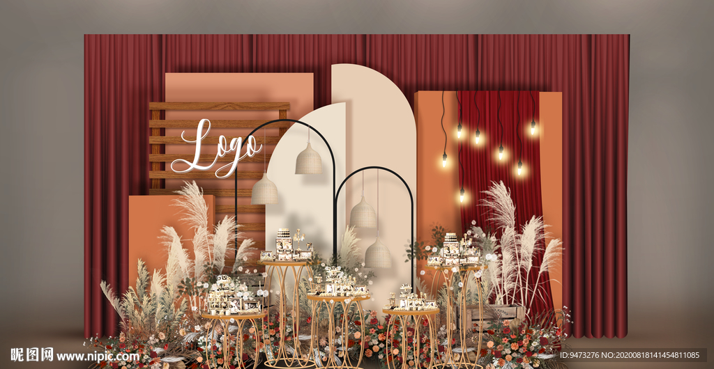 橙色婚礼甜品区