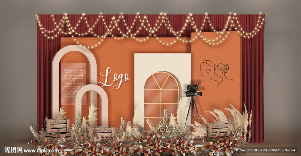 橙色系婚礼迎宾区