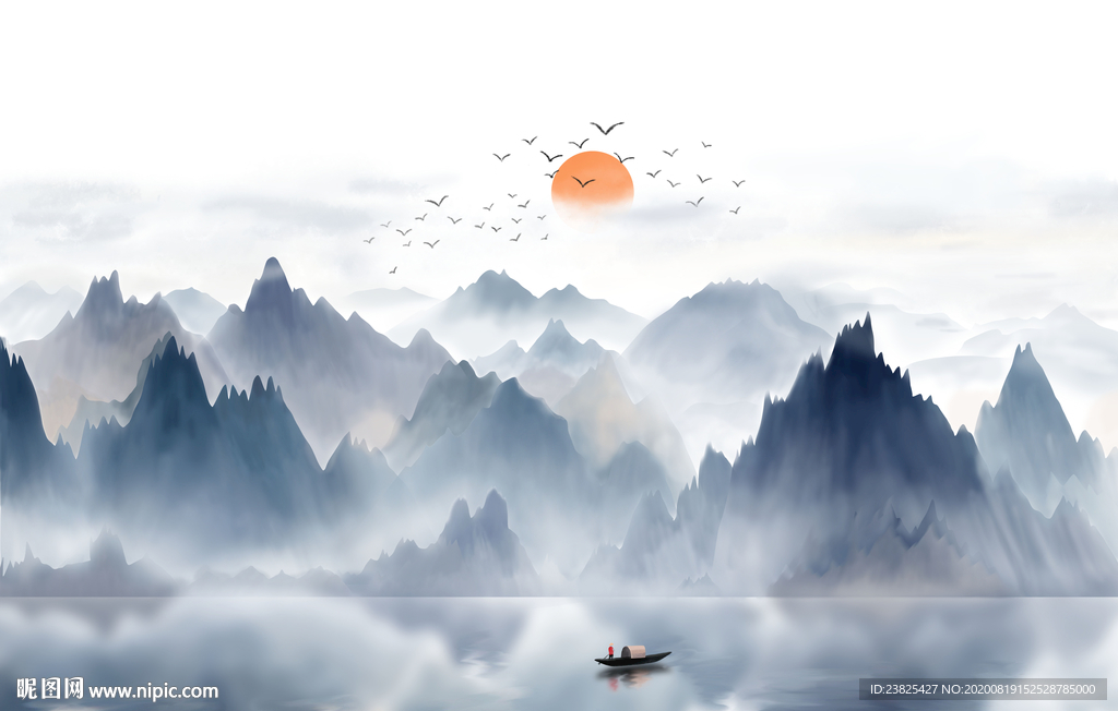 新中式抽象水墨山水意境电视背景