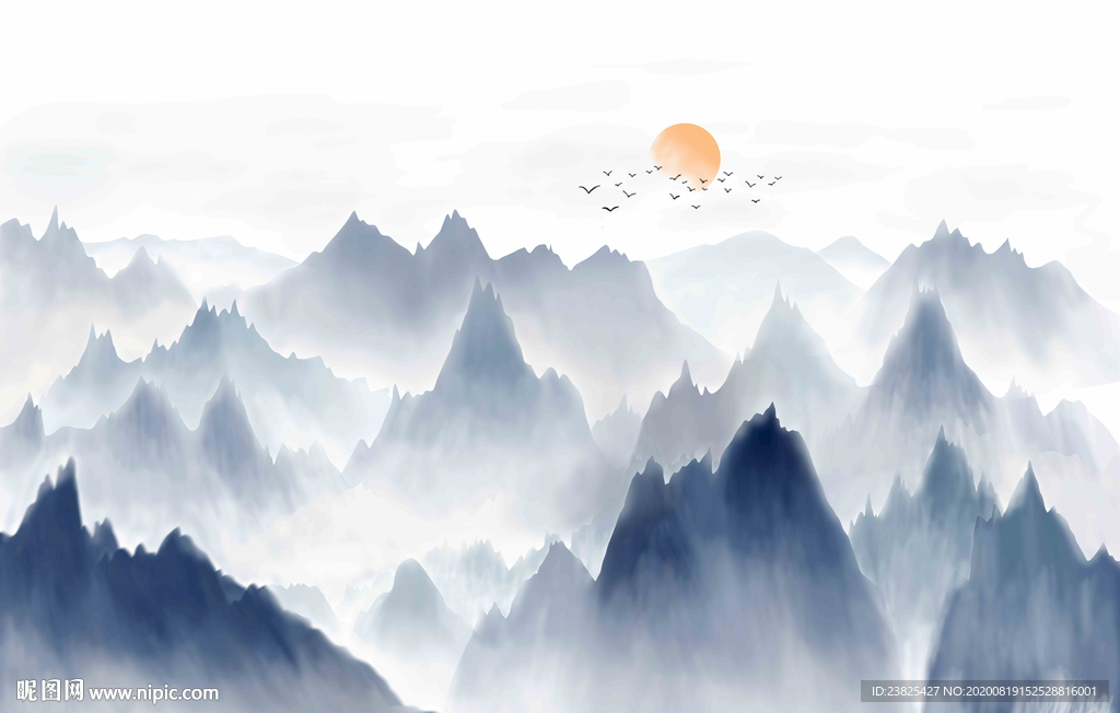 新中式抽象水墨山水意境背景墙
