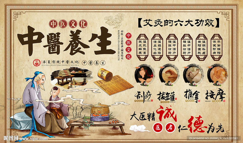 中医养生中华文化背景墙