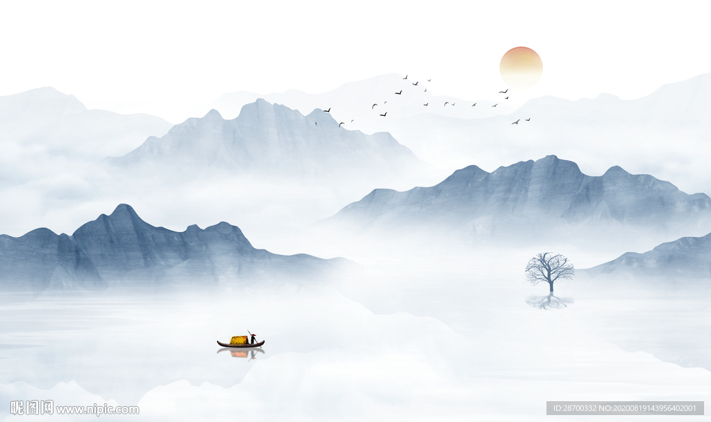 中式水墨山水画