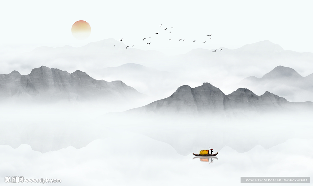 中式水墨山水画