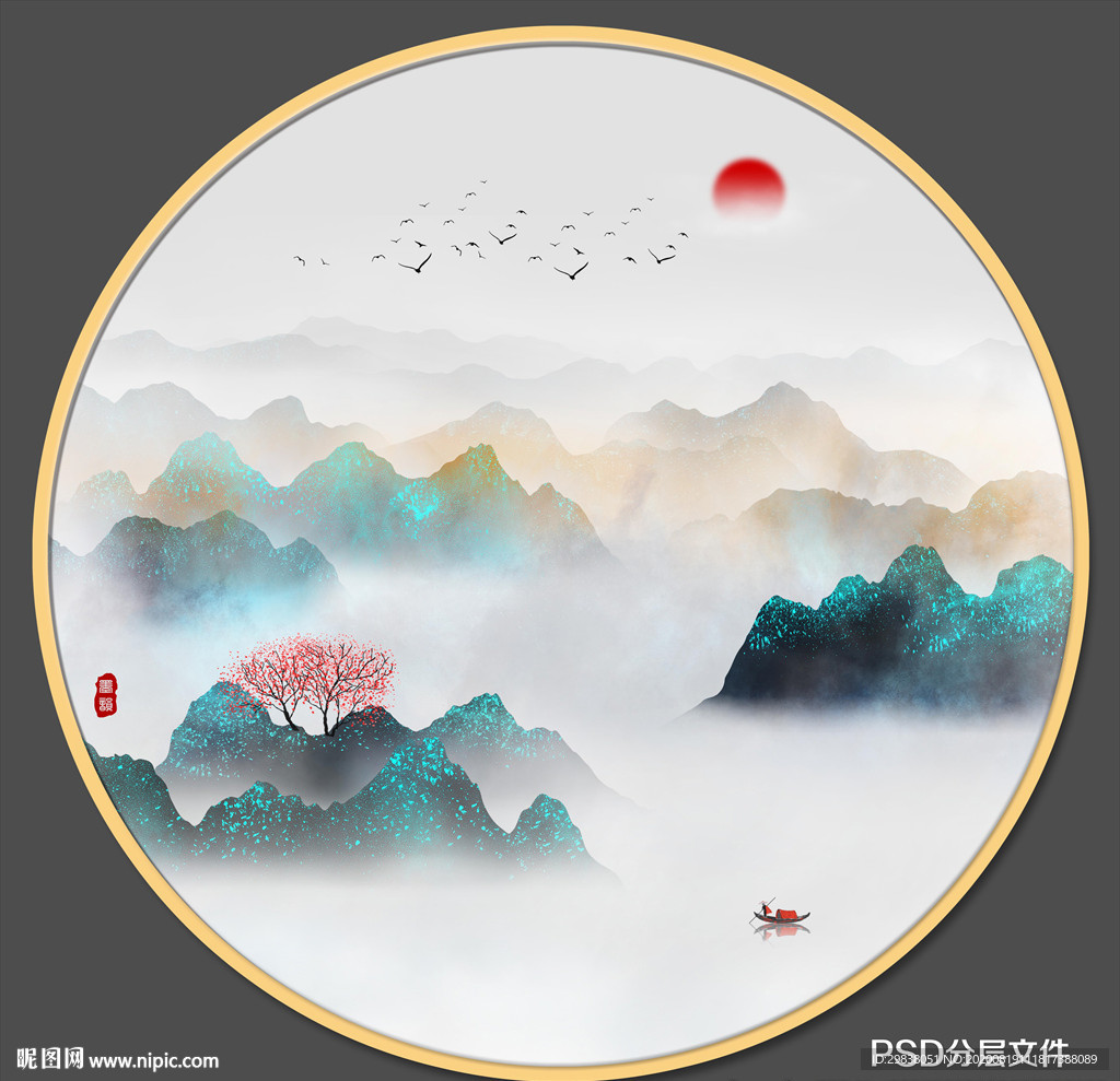 圆形山水 意境山水画