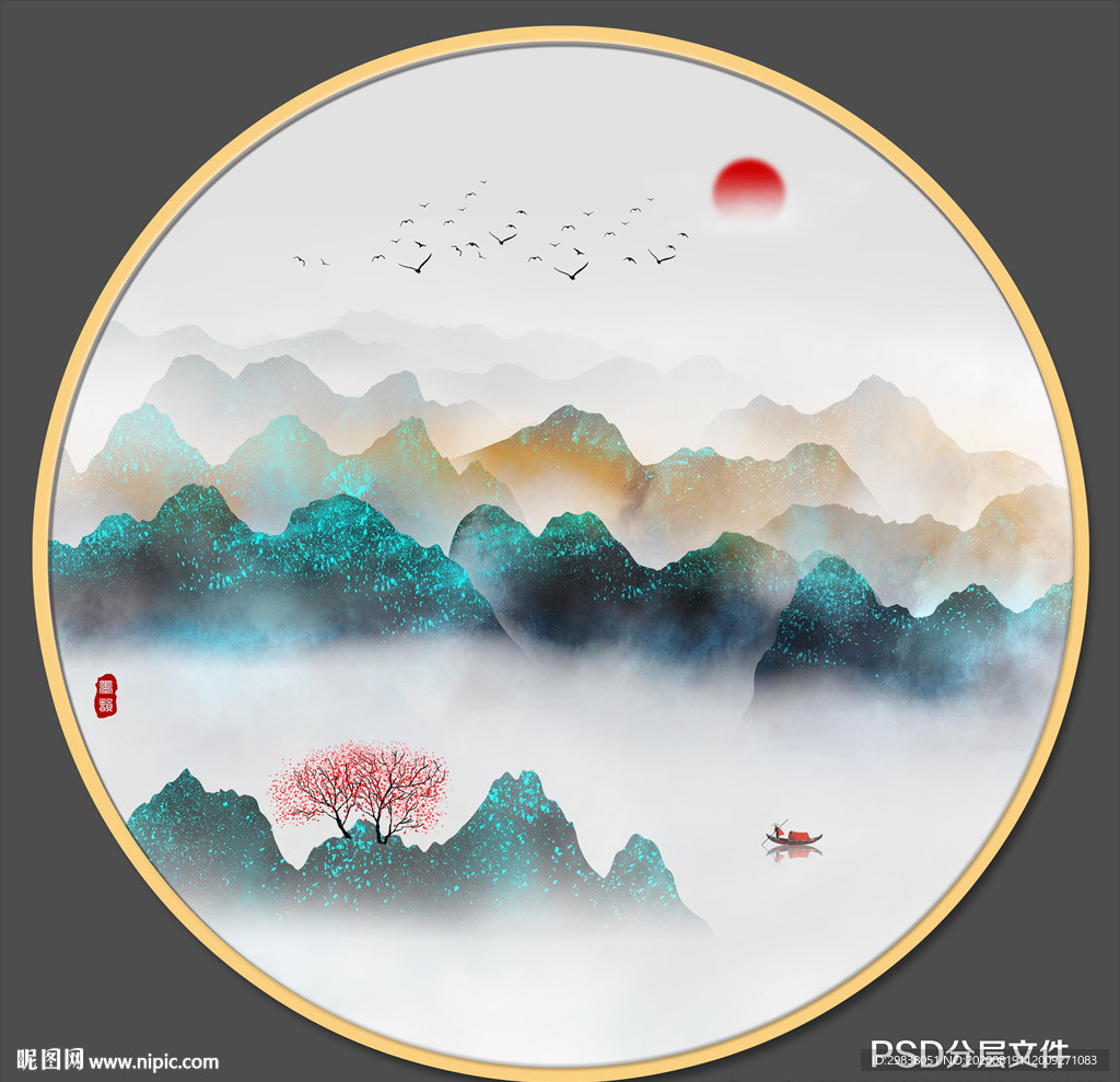 圆形山水 意境山水画