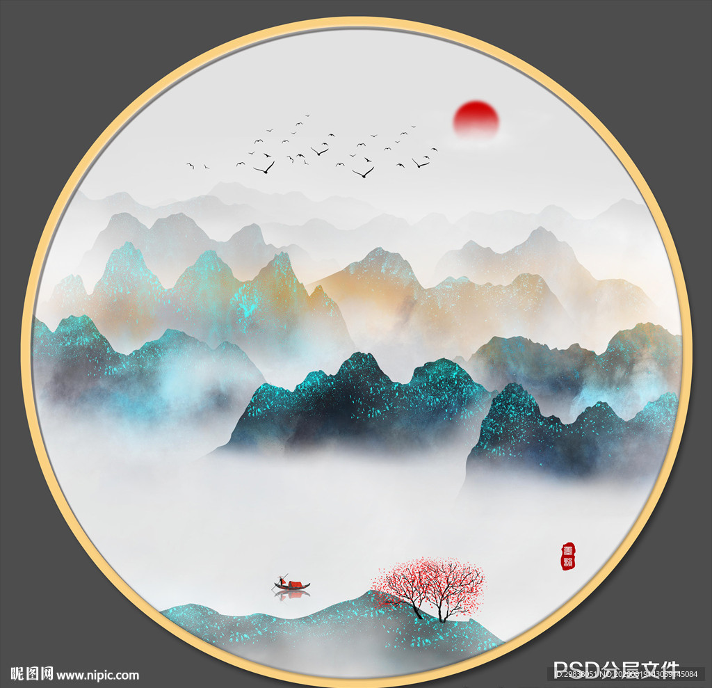 圆形水墨画
