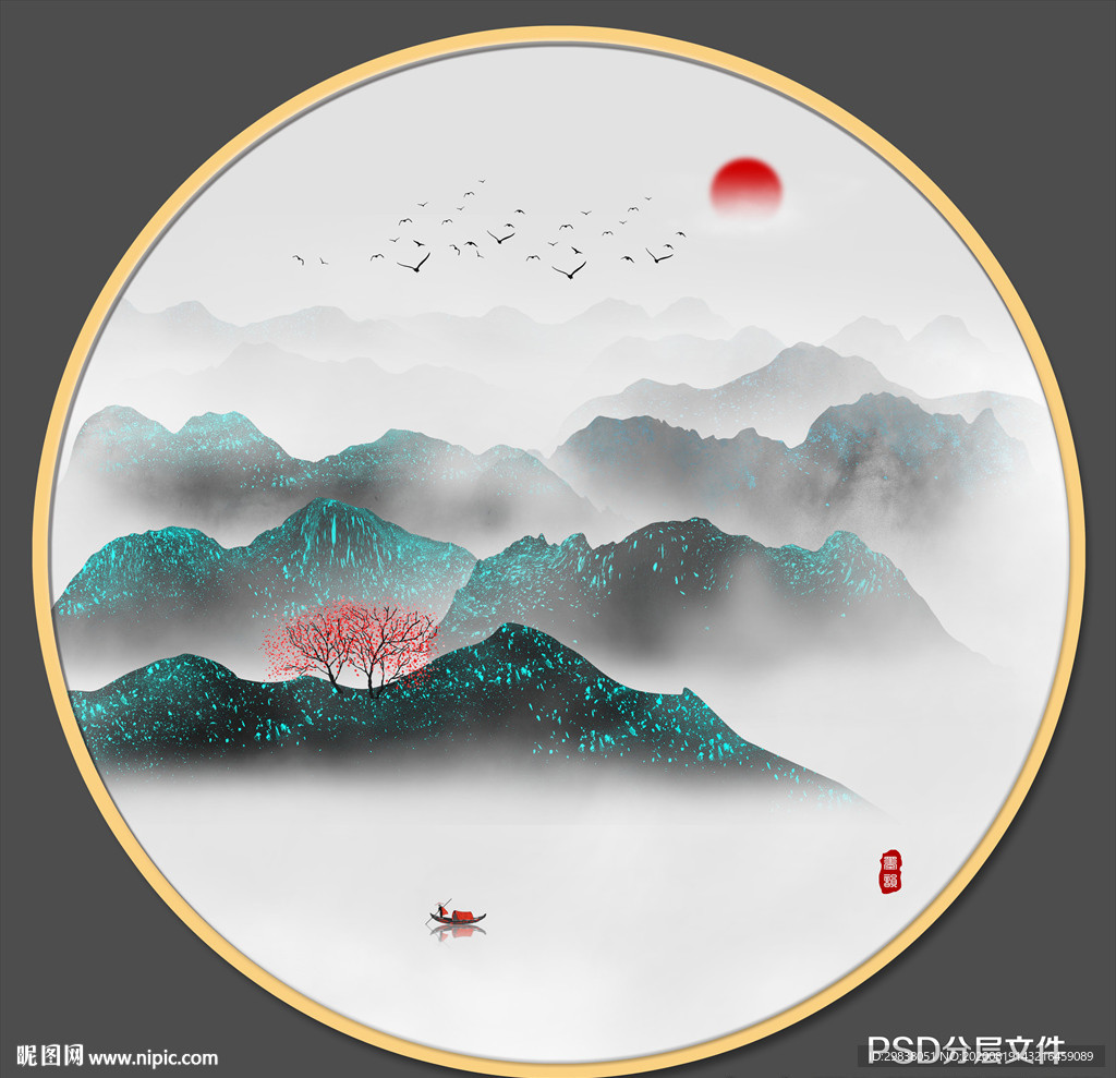 圆形水墨画