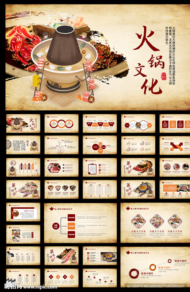 水墨中国风火锅文化PPT模板