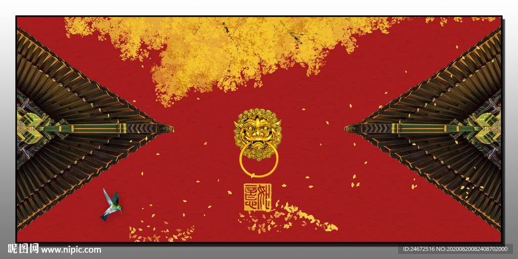 新中式 装饰画  故宫红