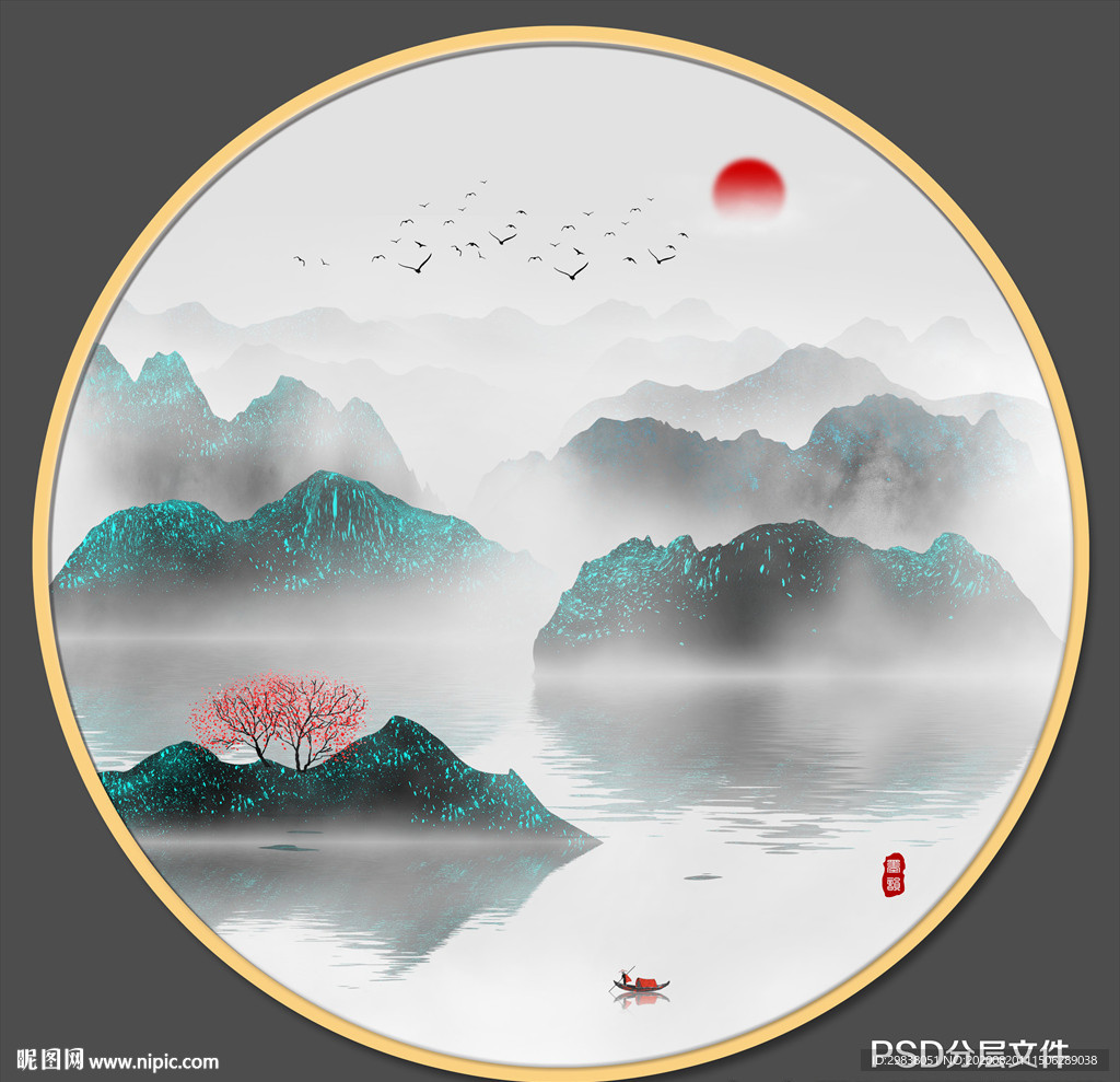 圆形山水装饰画 圆形山水