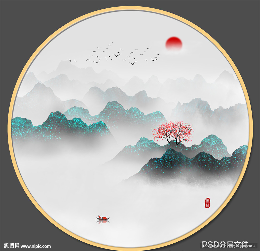 圆形山水装饰画 圆形山水