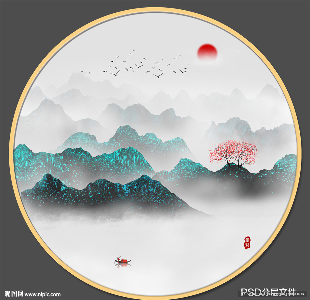 圆形山水装饰画 圆形山水
