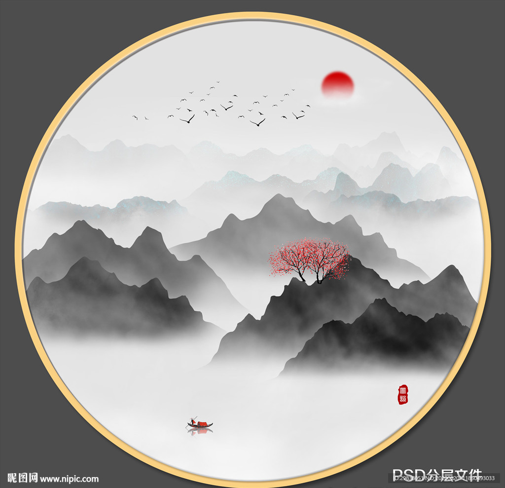 圆形山水装饰画