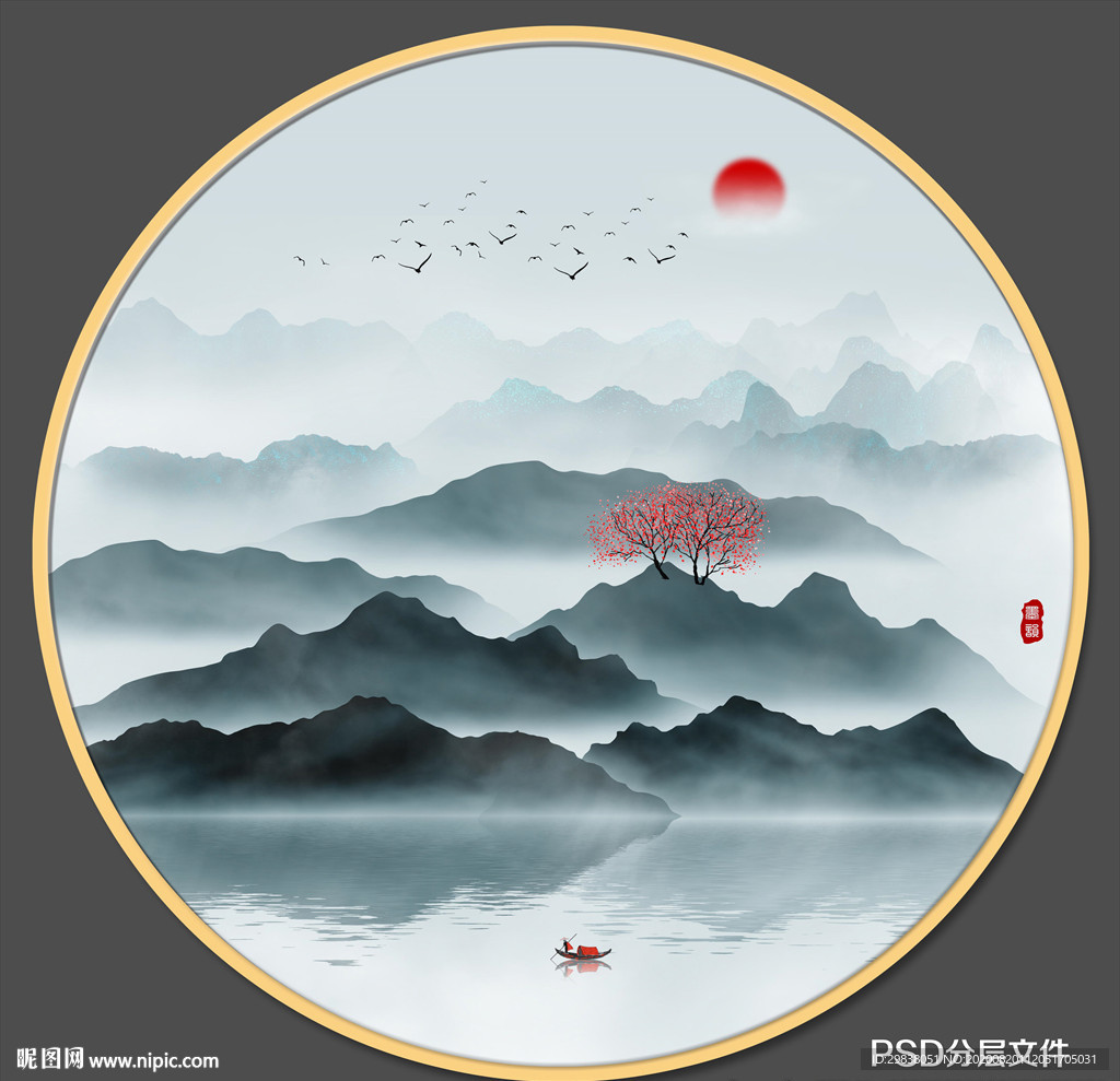 圆形山水装饰画 圆形山水