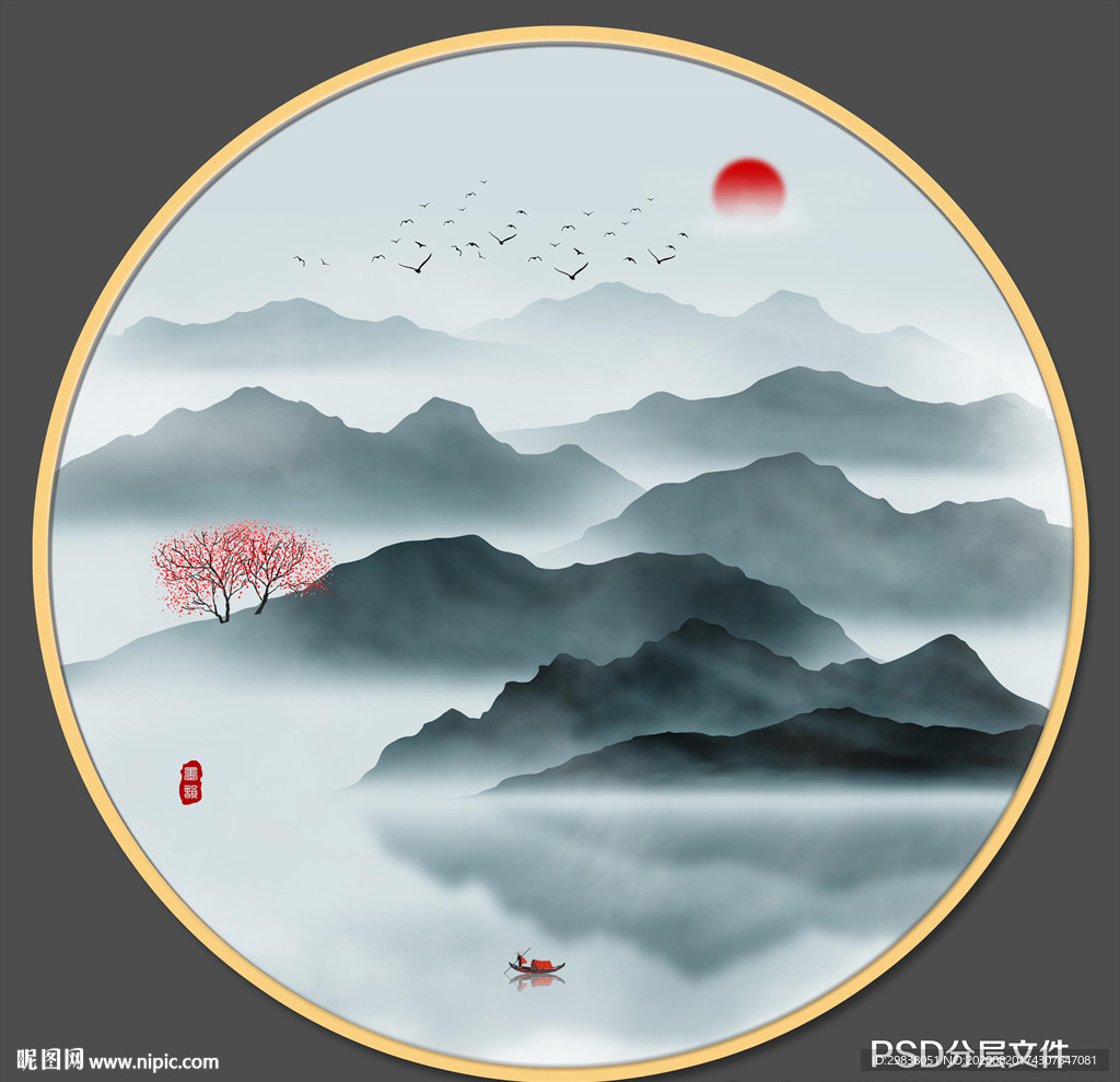 圆形山水画
