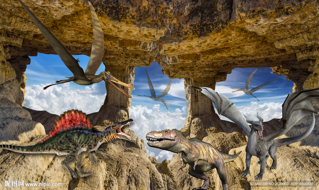 3D立体恐龙儿童房卧室电视背景