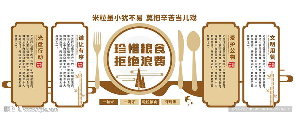 餐盘餐饮节约粮食文化墙
