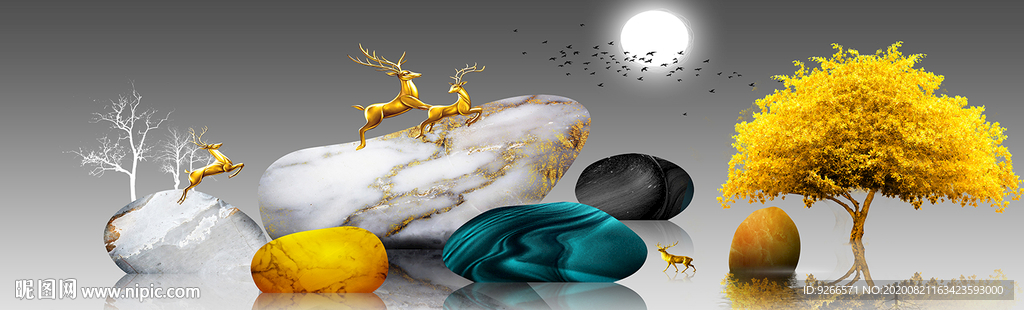 中式卧室横幅床头画晶瓷画装饰画