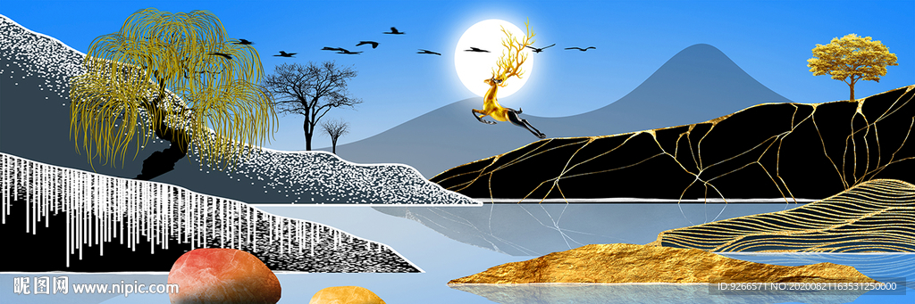 中式卧室横幅床头画晶瓷画装饰画