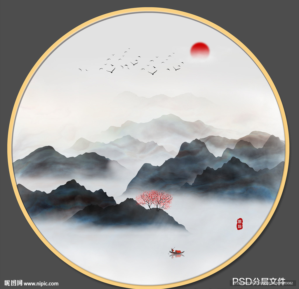 圆形山水画