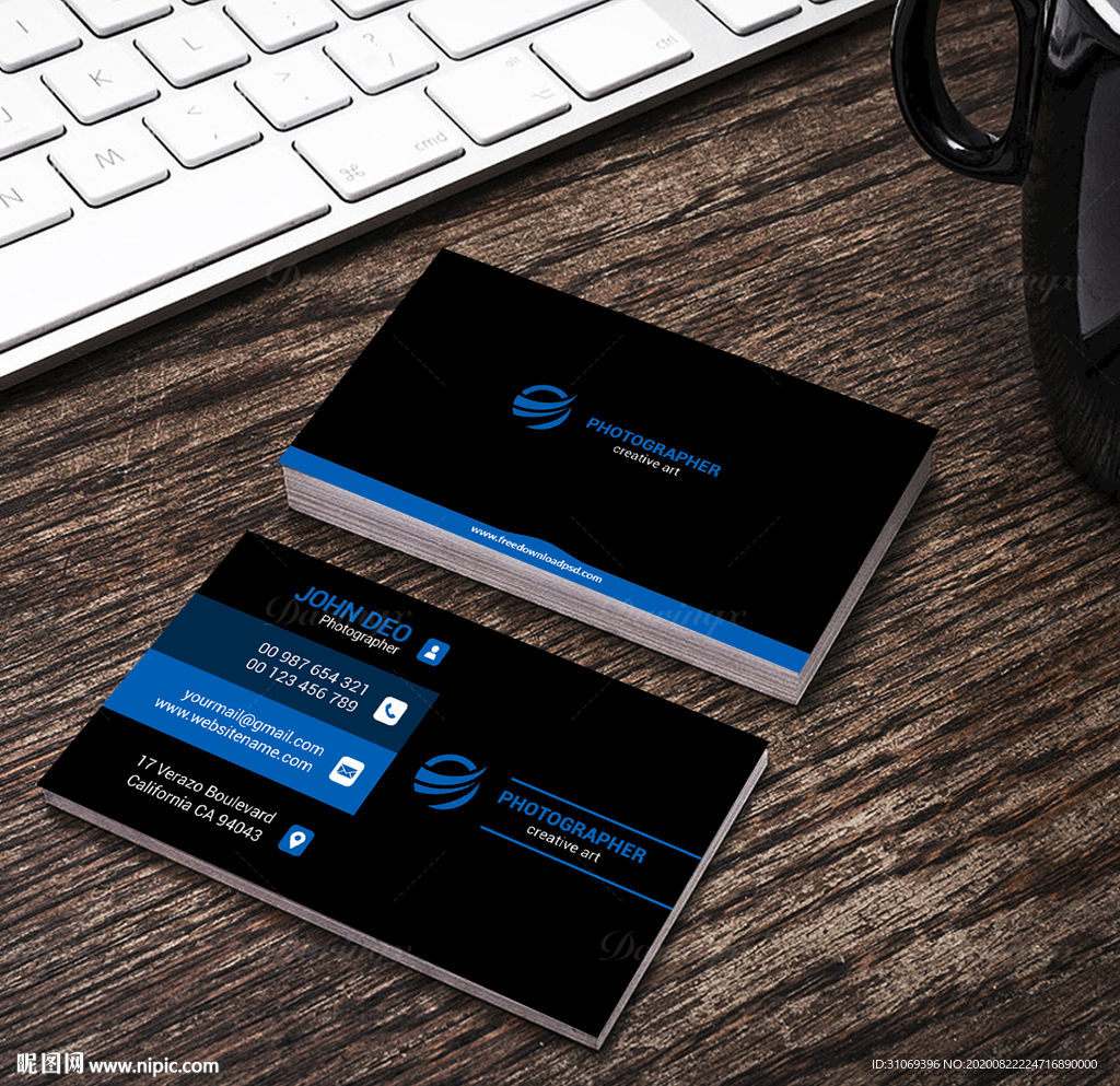黑色蓝色商务名片正反面效果图
