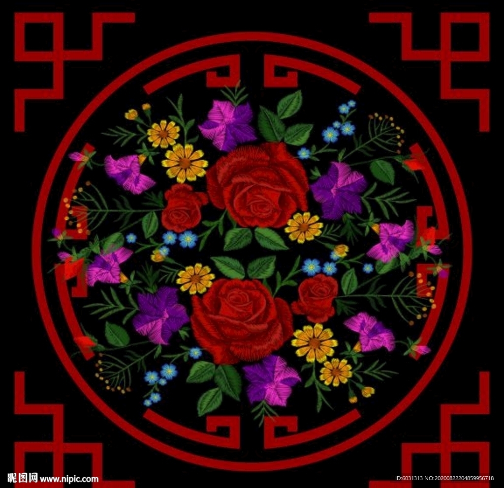 中式图案绣花